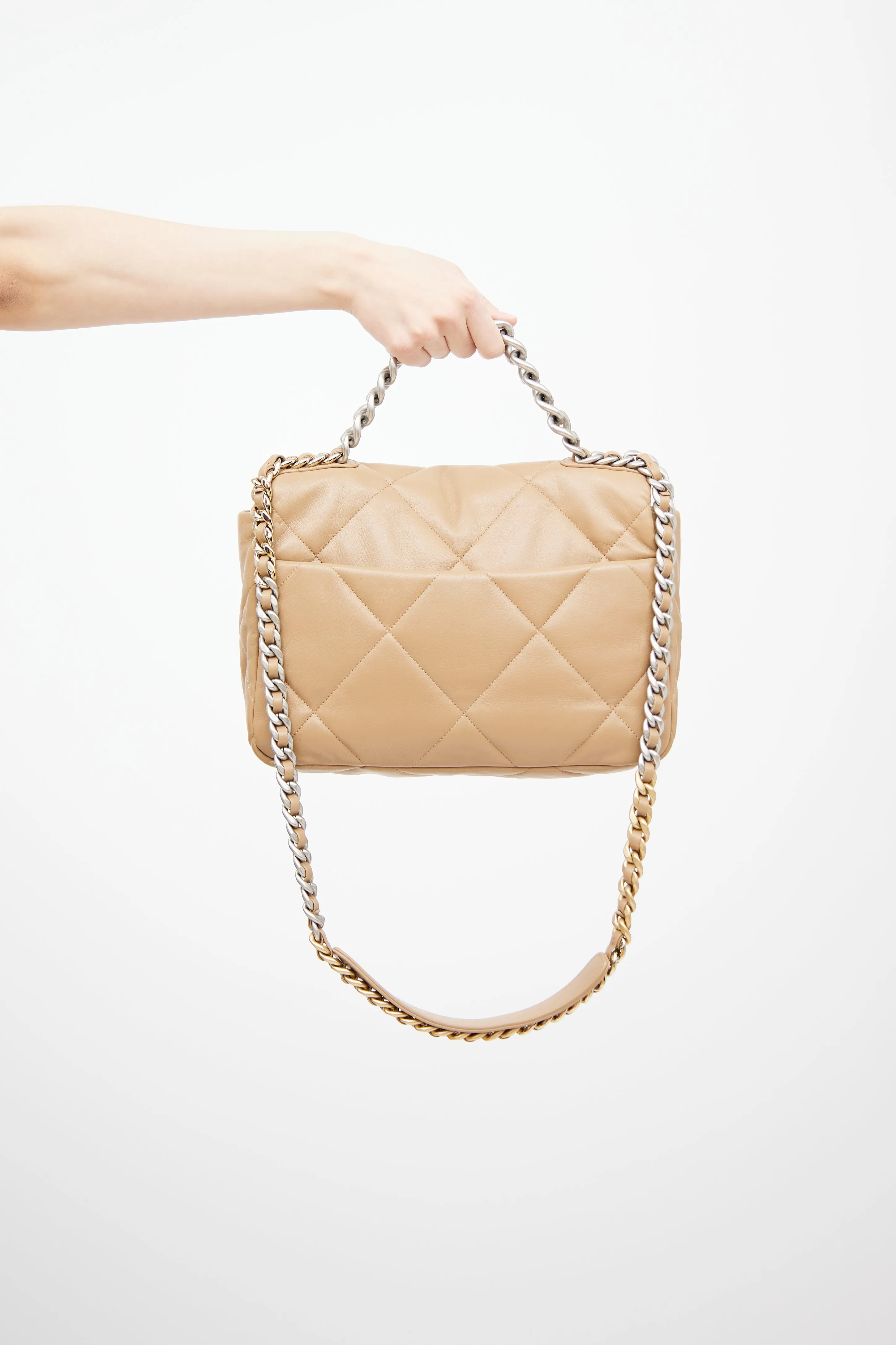 2022 Dark Beige Quilted Leather 19 Bag