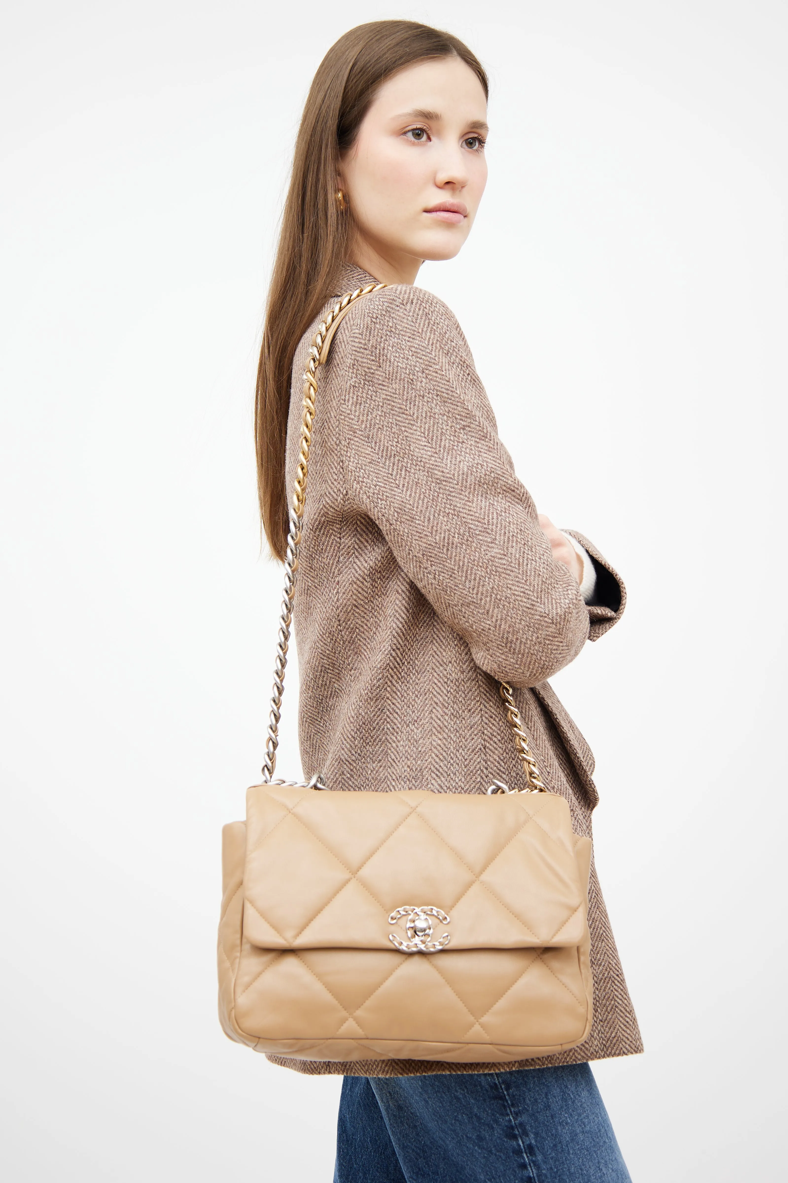 2022 Dark Beige Quilted Leather 19 Bag