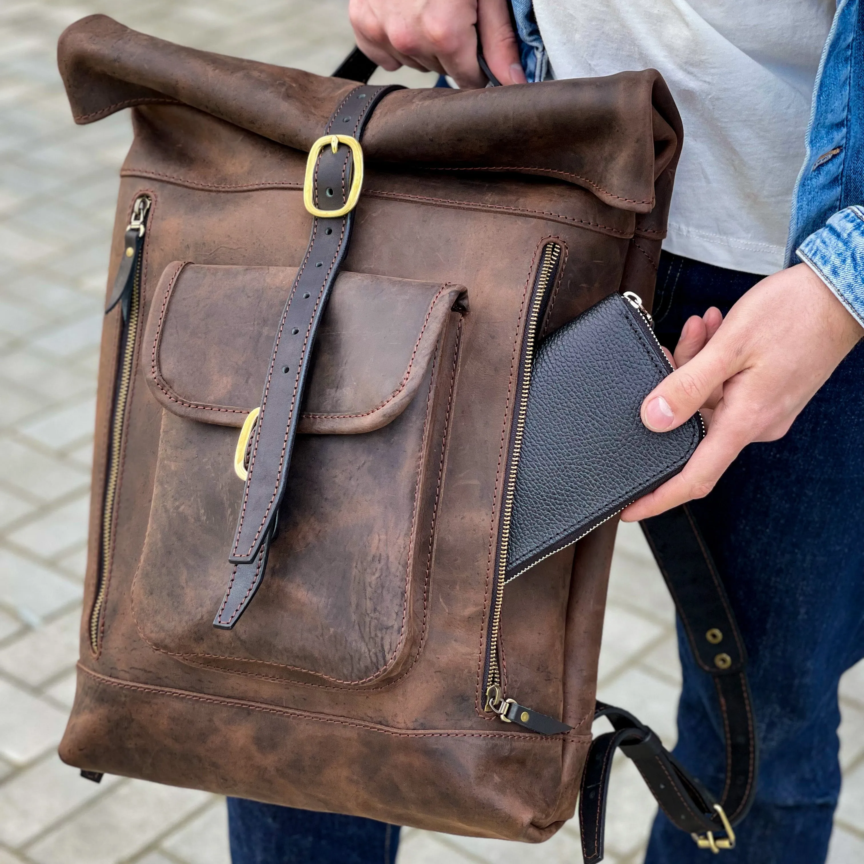 Backpack Roll Top, Crazy Horse Backpack Mens