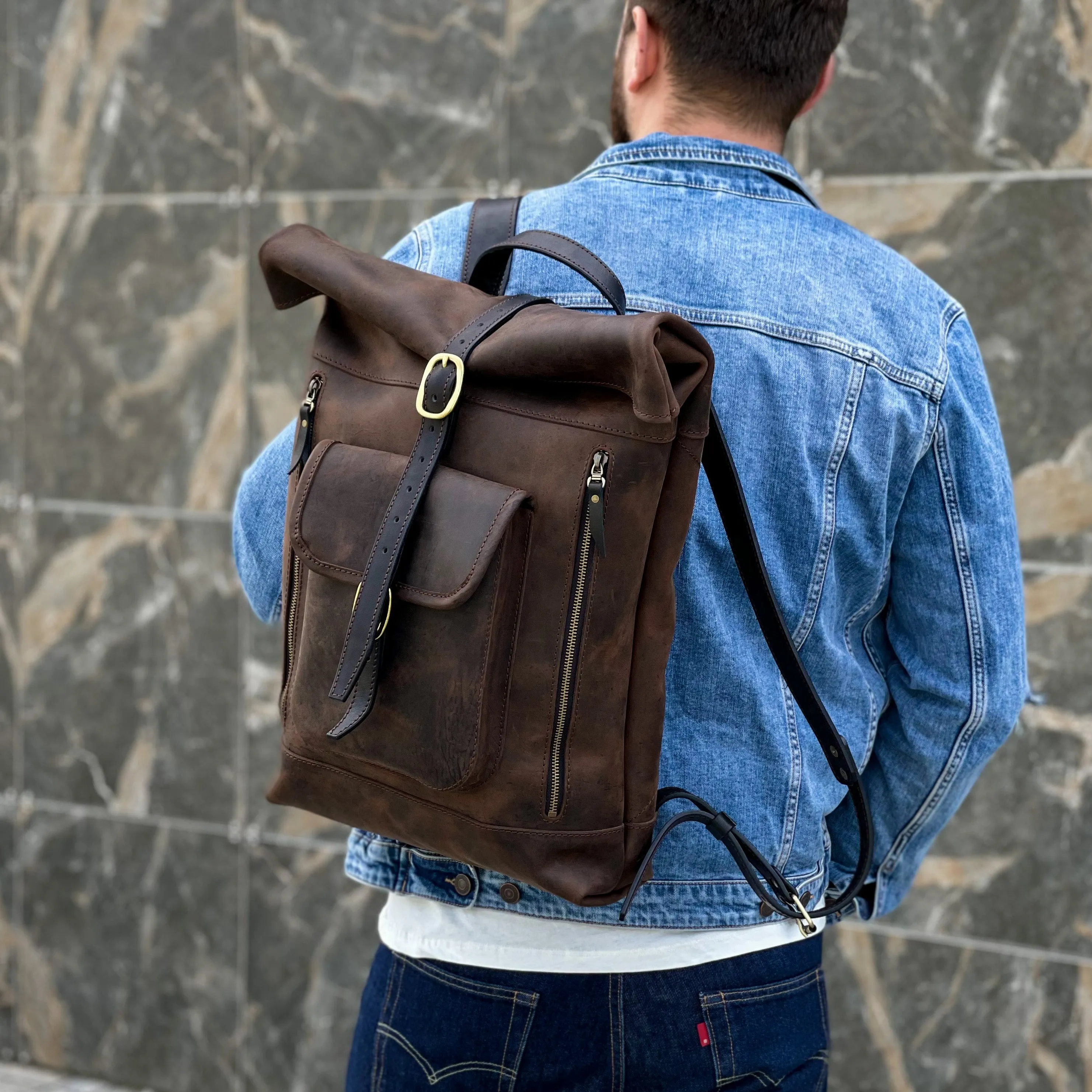 Backpack Roll Top, Crazy Horse Backpack Mens