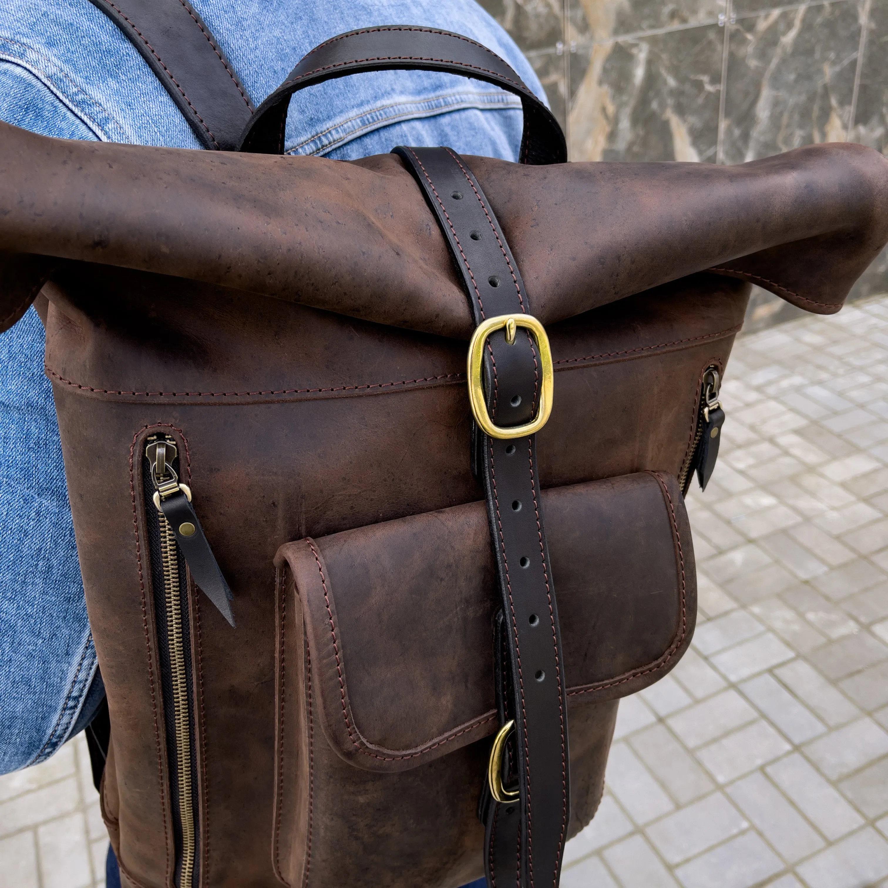 Backpack Roll Top, Crazy Horse Backpack Mens