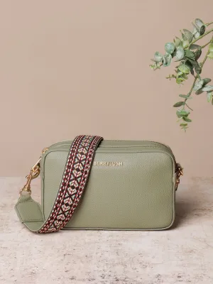 Berrylush Women Green Textured Pattern Synthetic Leather Detachable Strap Logo Embellished Sling Bag