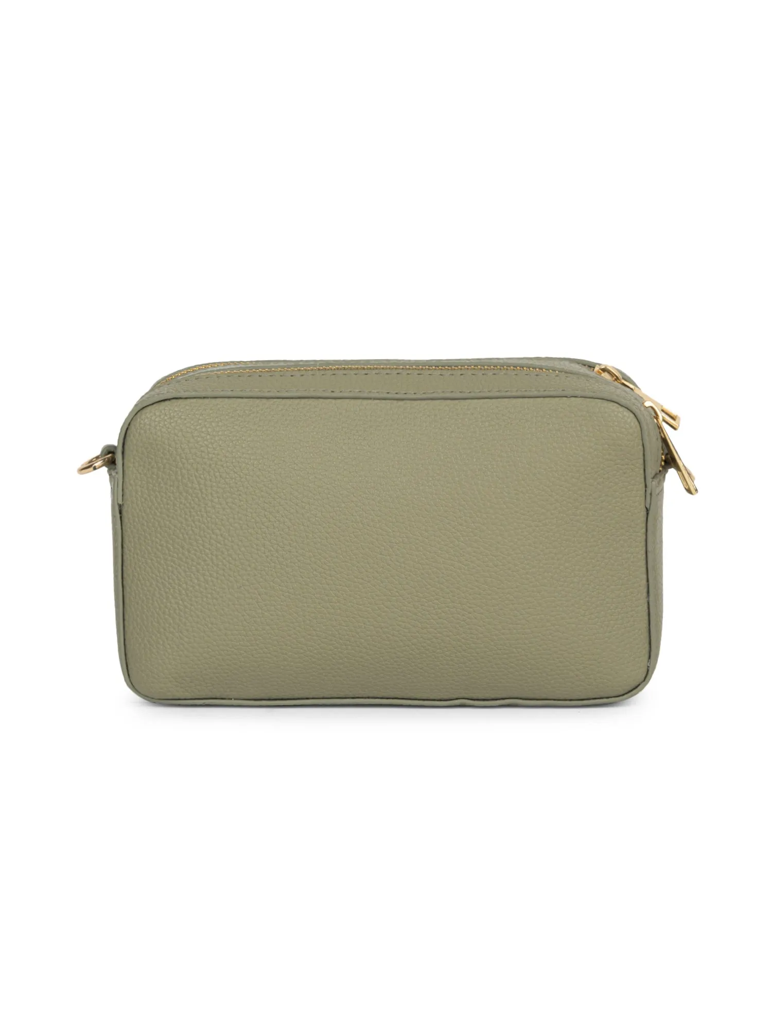 Berrylush Women Green Textured Pattern Synthetic Leather Detachable Strap Logo Embellished Sling Bag