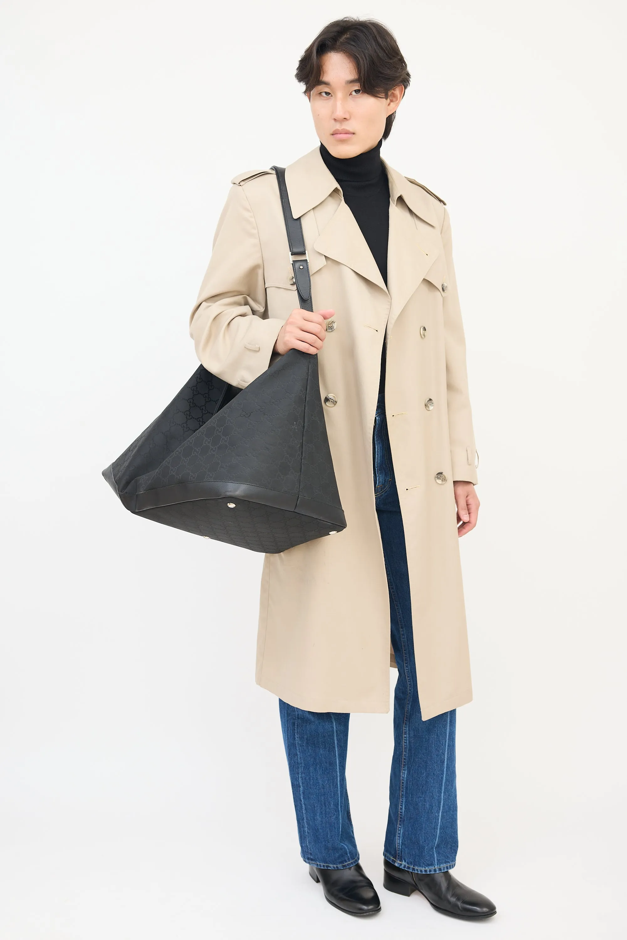Black Nylon GG Guccissima Weekender Bag