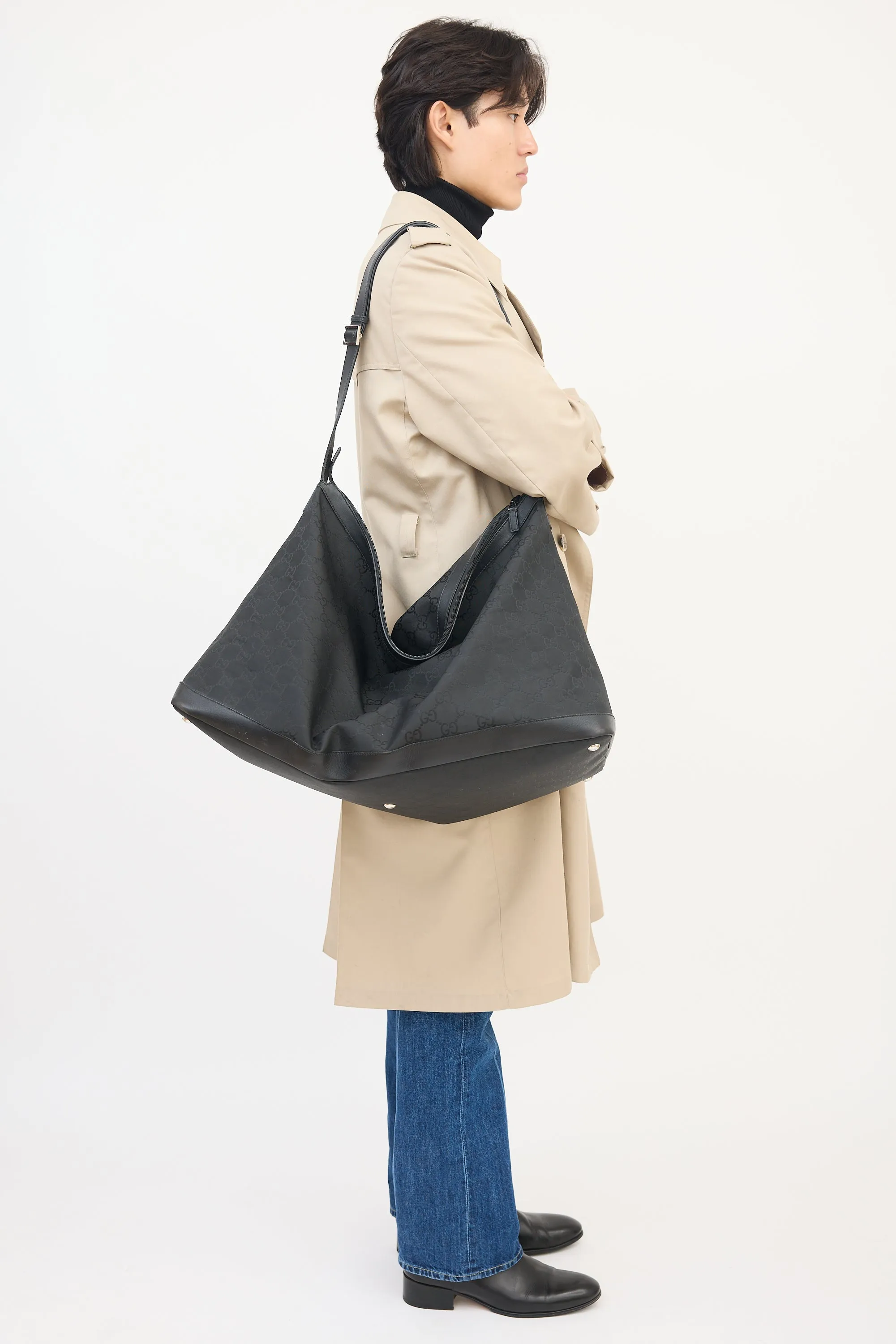 Black Nylon GG Guccissima Weekender Bag