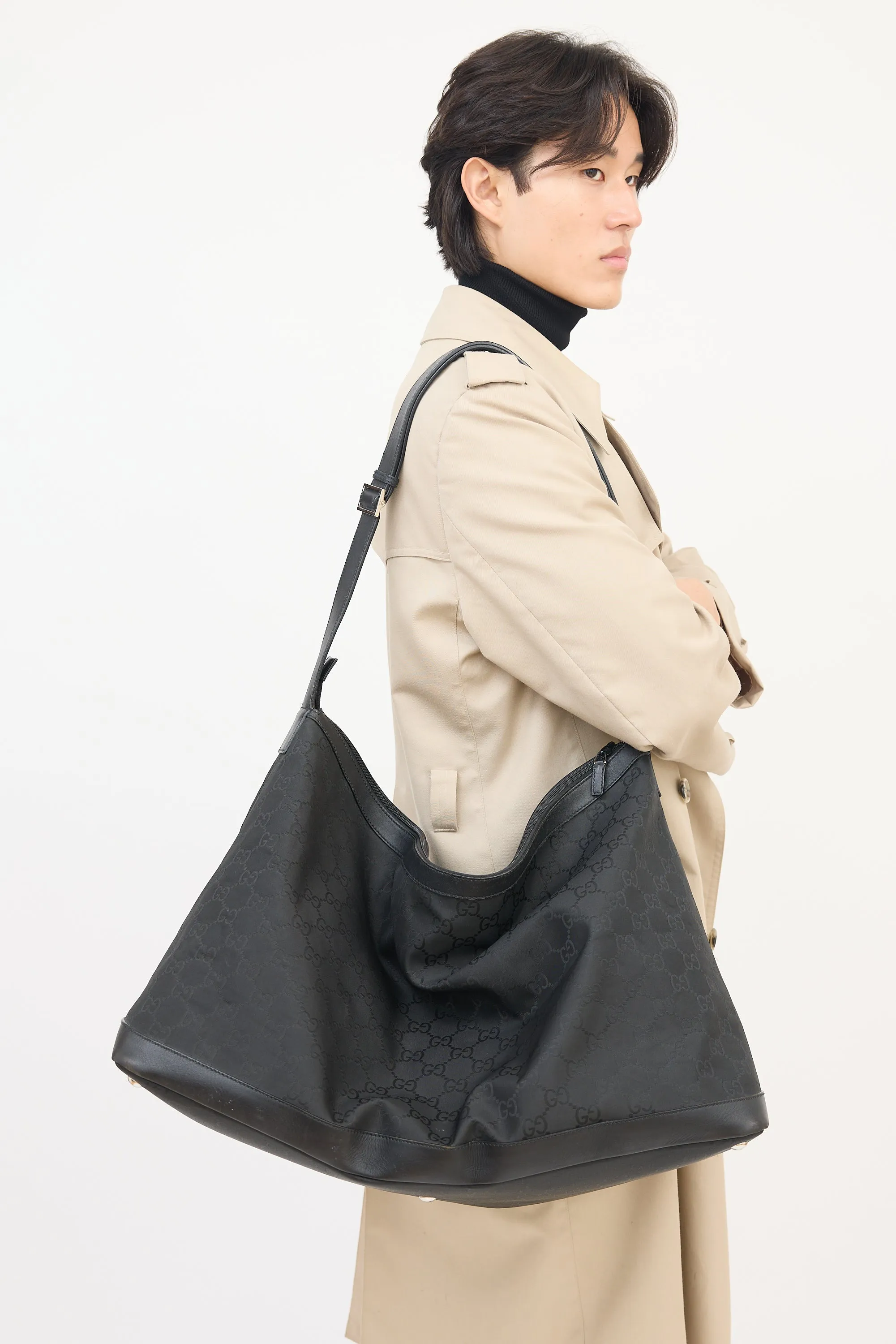 Black Nylon GG Guccissima Weekender Bag