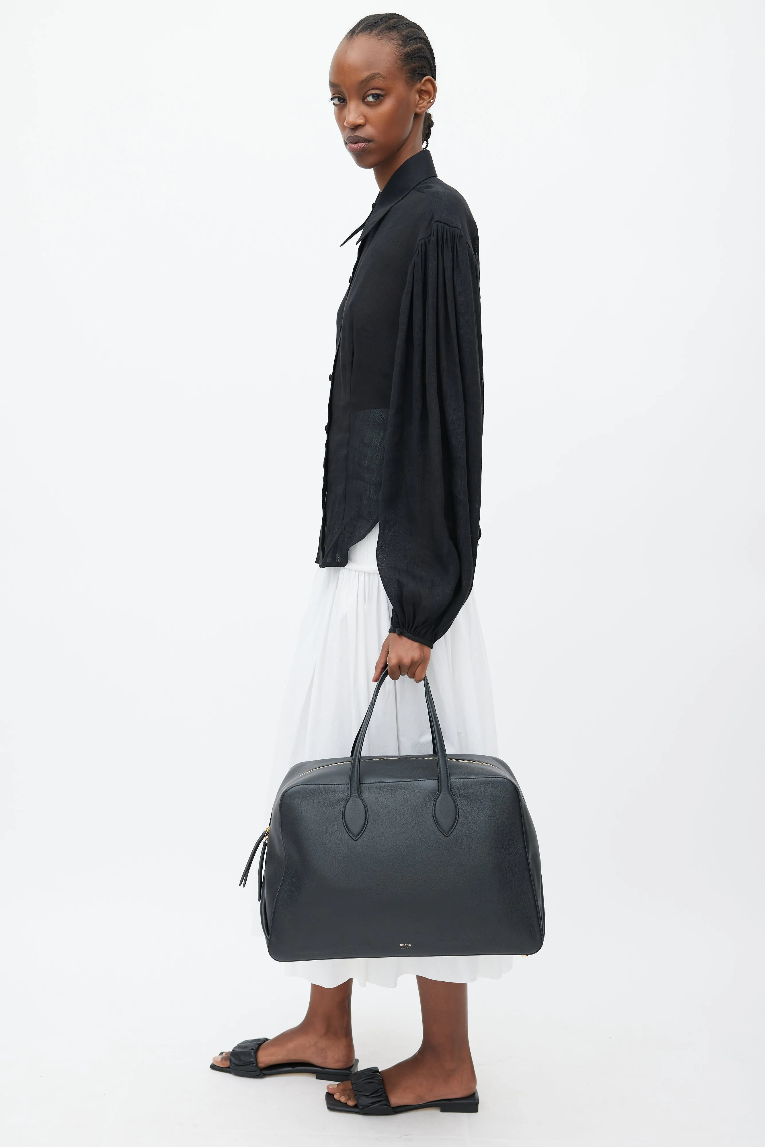 Black Pebbled Leather Large Maeve Weekender Bag