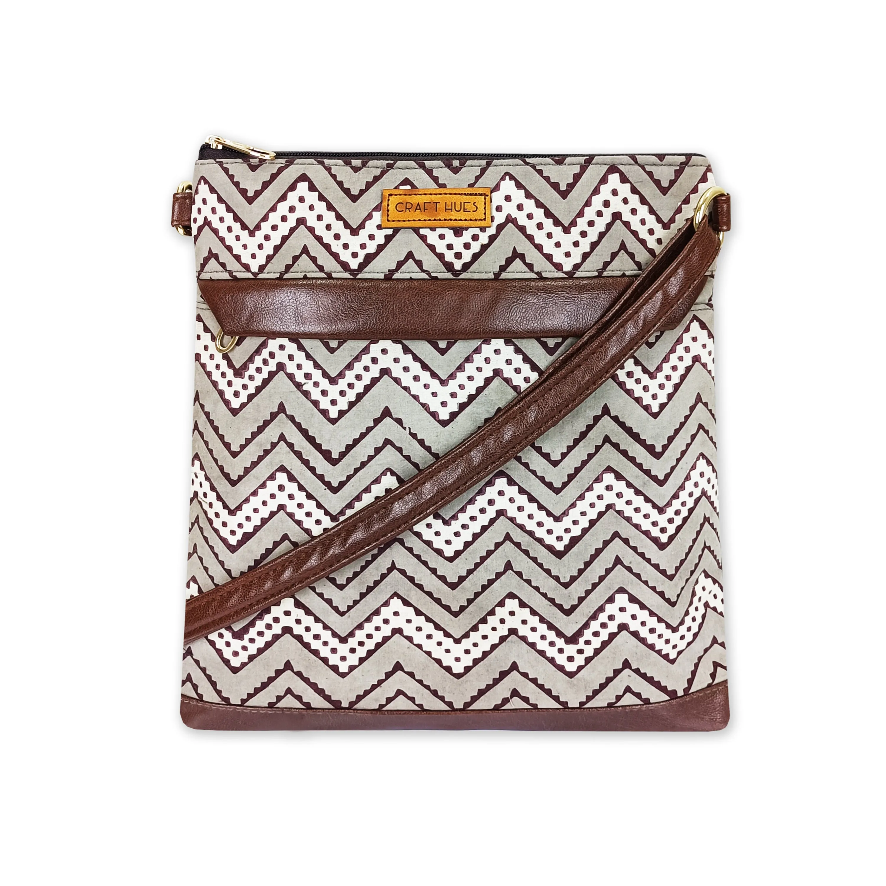 Brown Zig-zag Messenger Bag