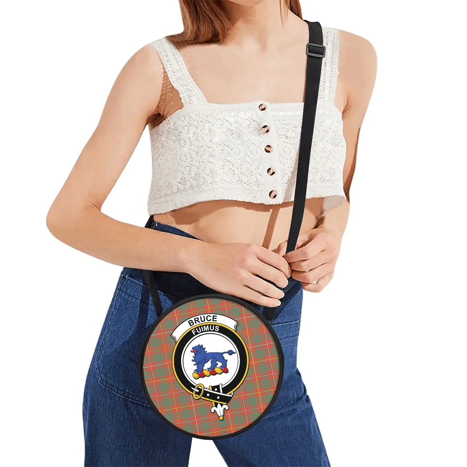 Bruce Ancient Tartan Round Satchel Bags with Family Crest
