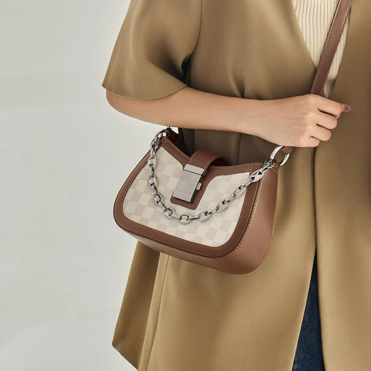 Christina Woven Leather Chained Shoulder Bag
