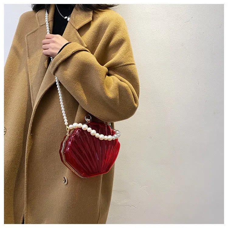 Crossbody Bag For Women Clip Pearl Chain Transparent Bag