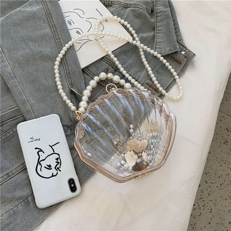 Crossbody Bag For Women Clip Pearl Chain Transparent Bag