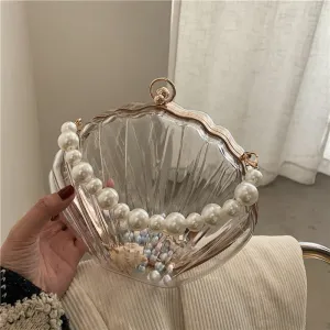 Crossbody Bag For Women Clip Pearl Chain Transparent Bag