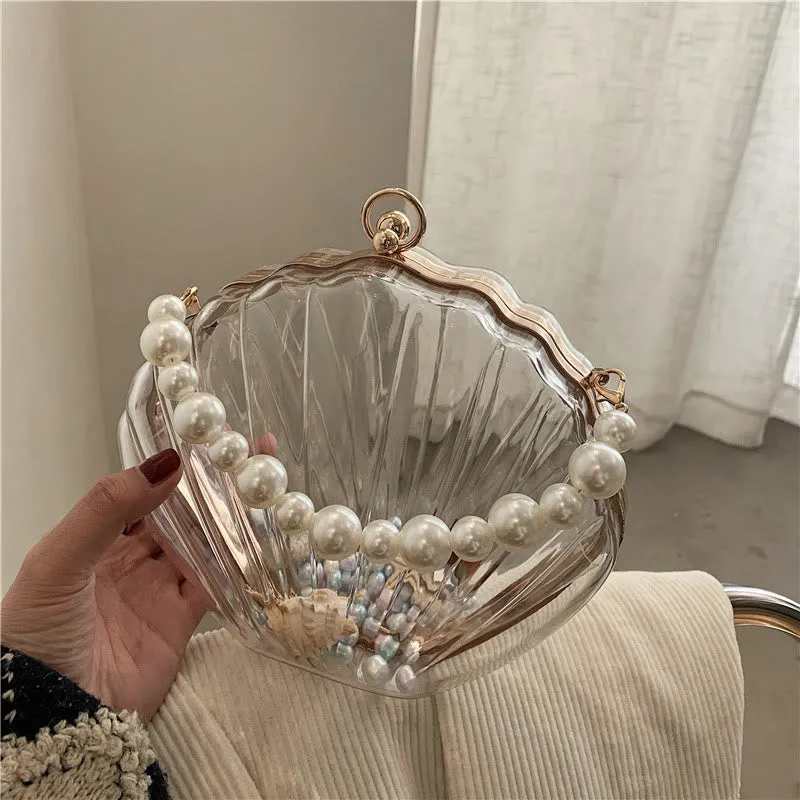 Crossbody Bag For Women Clip Pearl Chain Transparent Bag