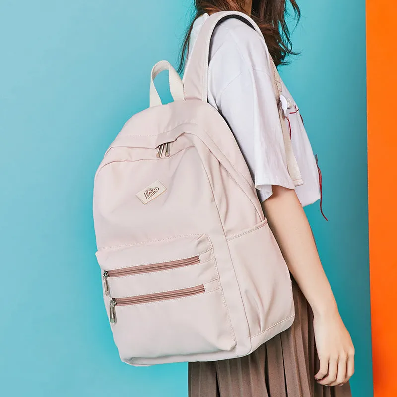 Cute Backpack for Teens Candy Color Large Capacity Double Zippers Design Bookbag Daypack