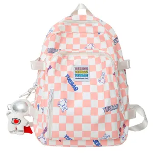 Cute Plaid Backpack for School Candy Color Girls Bookbag Women Daypack