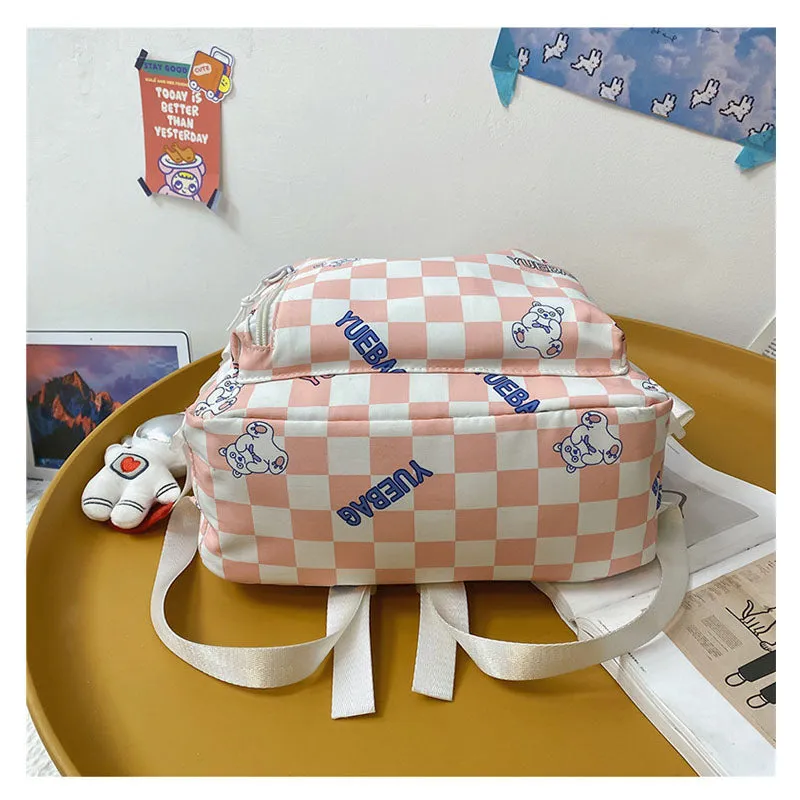 Cute Plaid Backpack for School Candy Color Girls Bookbag Women Daypack