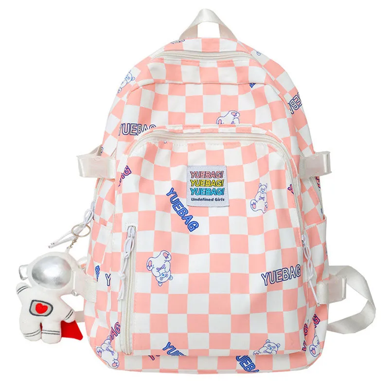 Cute Plaid Backpack for School Candy Color Girls Bookbag Women Daypack