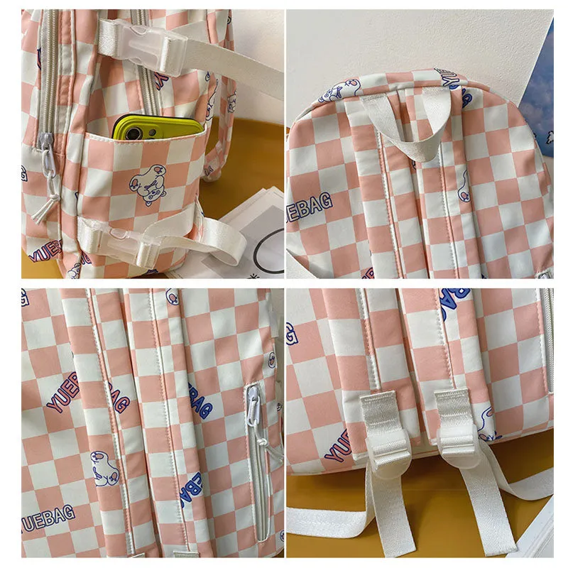Cute Plaid Backpack for School Candy Color Girls Bookbag Women Daypack