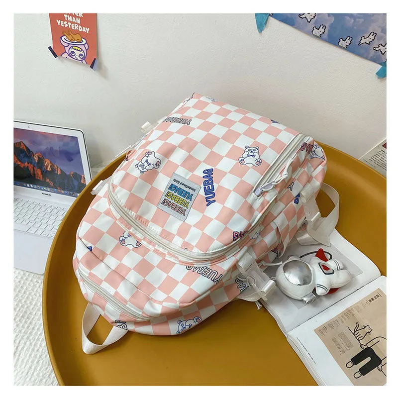 Cute Plaid Backpack for School Candy Color Girls Bookbag Women Daypack