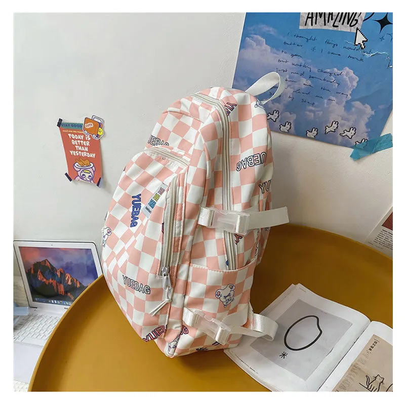 Cute Plaid Backpack for School Candy Color Girls Bookbag Women Daypack