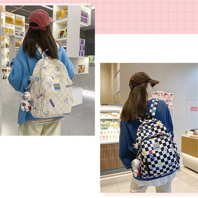 Cute Plaid Backpack for School Candy Color Girls Bookbag Women Daypack