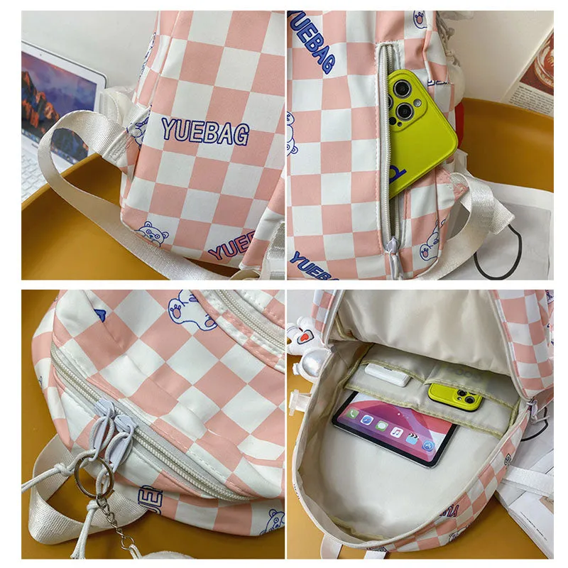 Cute Plaid Backpack for School Candy Color Girls Bookbag Women Daypack