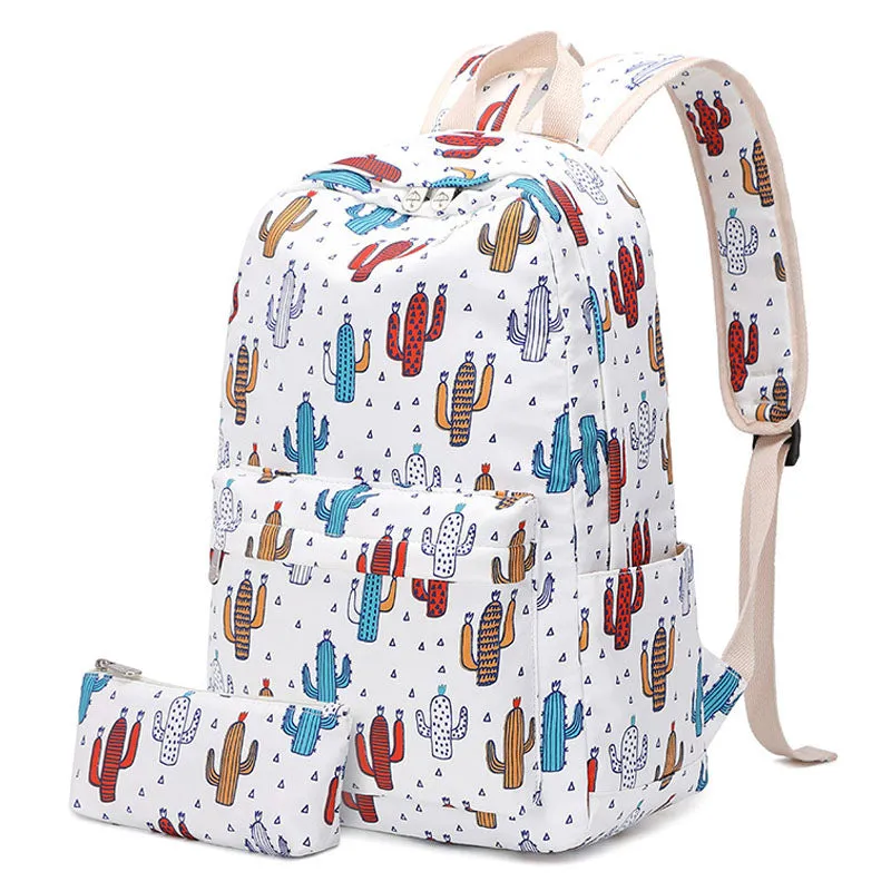 Fashion School Bag Cactus Printed Backpack With Pencil Bag