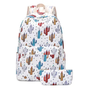 Fashion School Bag Cactus Printed Backpack With Pencil Bag