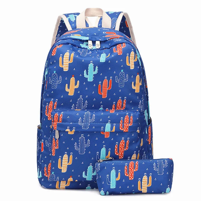 Fashion School Bag Cactus Printed Backpack With Pencil Bag