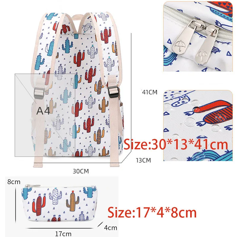 Fashion School Bag Cactus Printed Backpack With Pencil Bag
