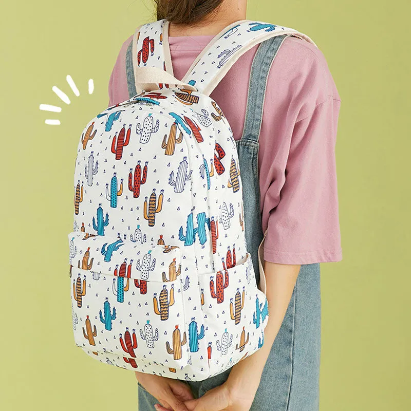 Fashion School Bag Cactus Printed Backpack With Pencil Bag