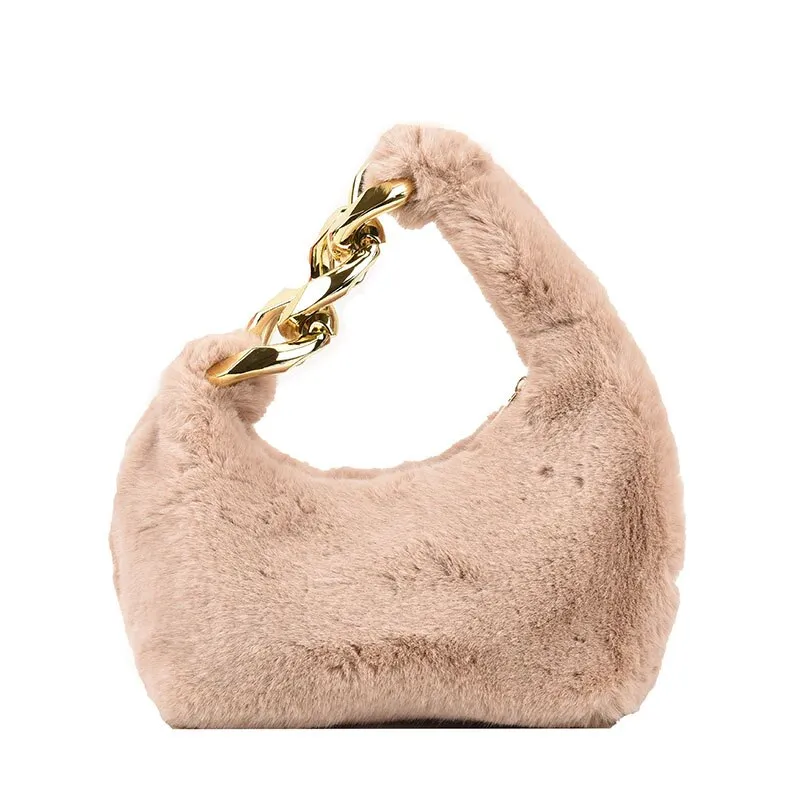 Fuzzy Fur with Chain Accent Mini Handbags
