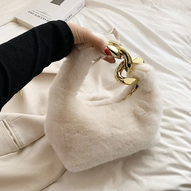 Fuzzy Fur with Chain Accent Mini Handbags