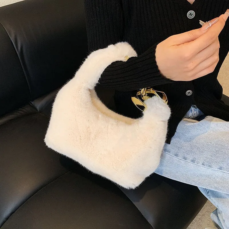 Fuzzy Fur with Chain Accent Mini Handbags