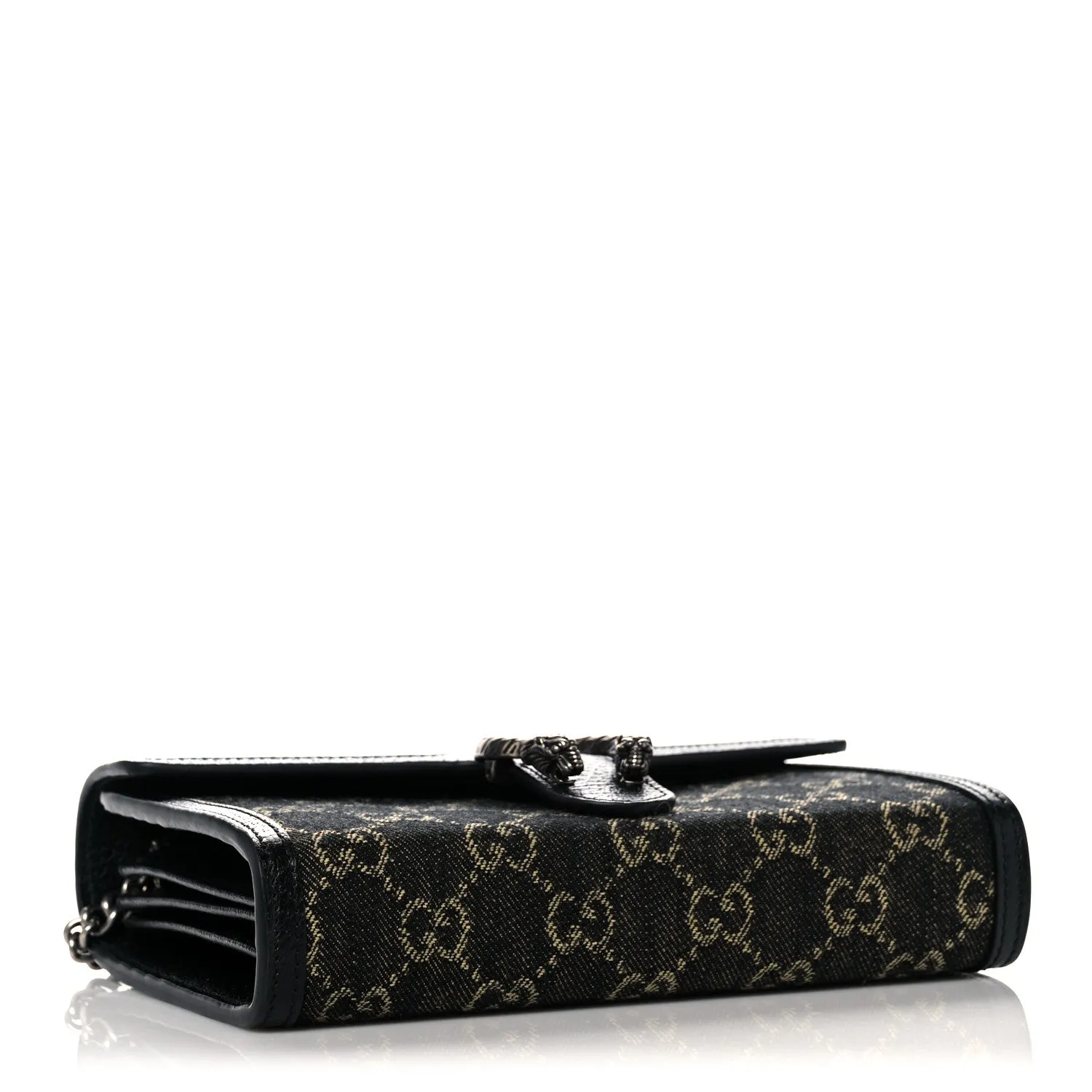 Gucci Dionysus GG Mini Chain Wallet Black Denim Handbag Silver Italy Bag NEW