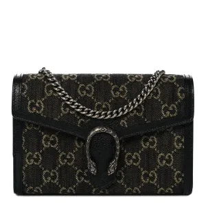 Gucci Dionysus GG Mini Chain Wallet Black Denim Handbag Silver Italy Bag NEW