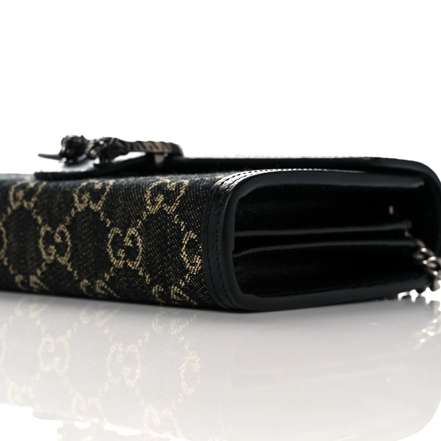 Gucci Dionysus GG Mini Chain Wallet Black Denim Handbag Silver Italy Bag NEW