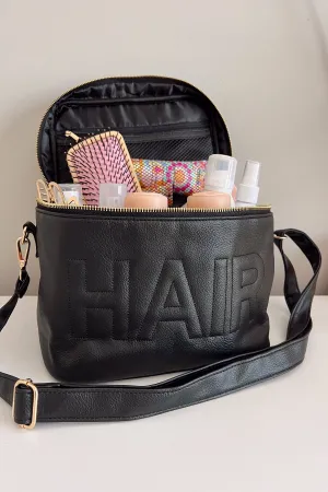 Hair Leather Open Top Black Bag
