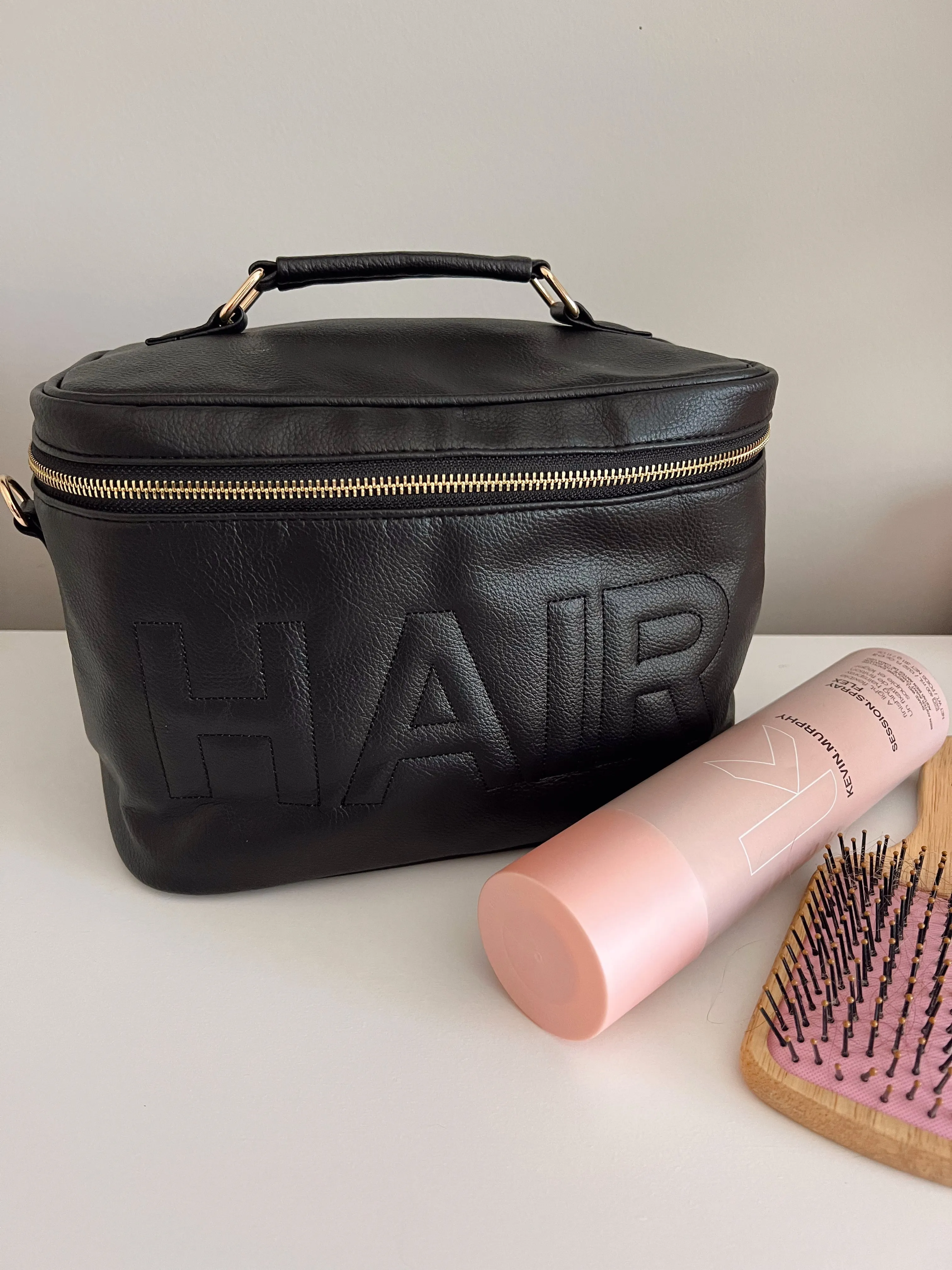 Hair Leather Open Top Black Bag