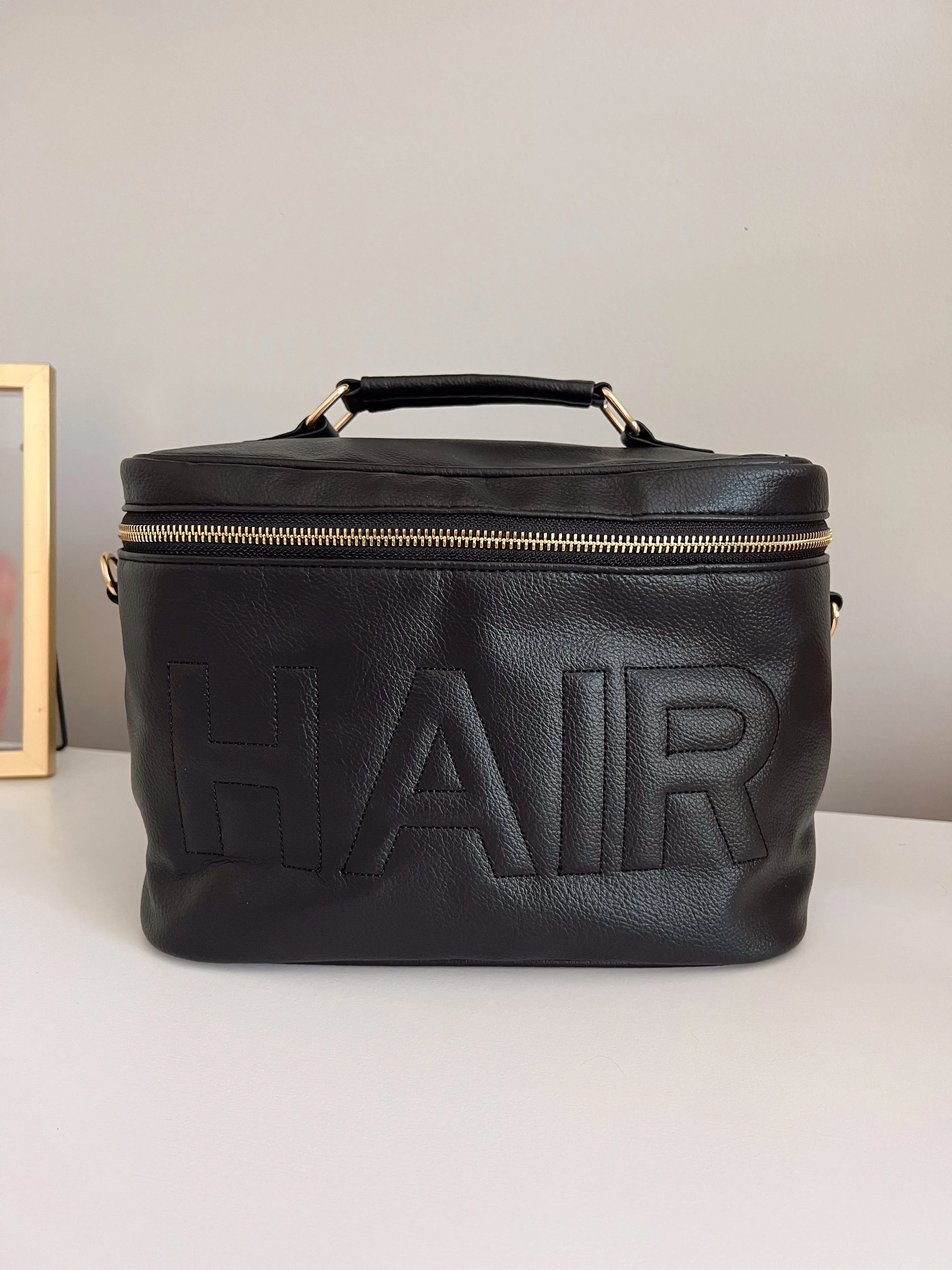 Hair Leather Open Top Black Bag