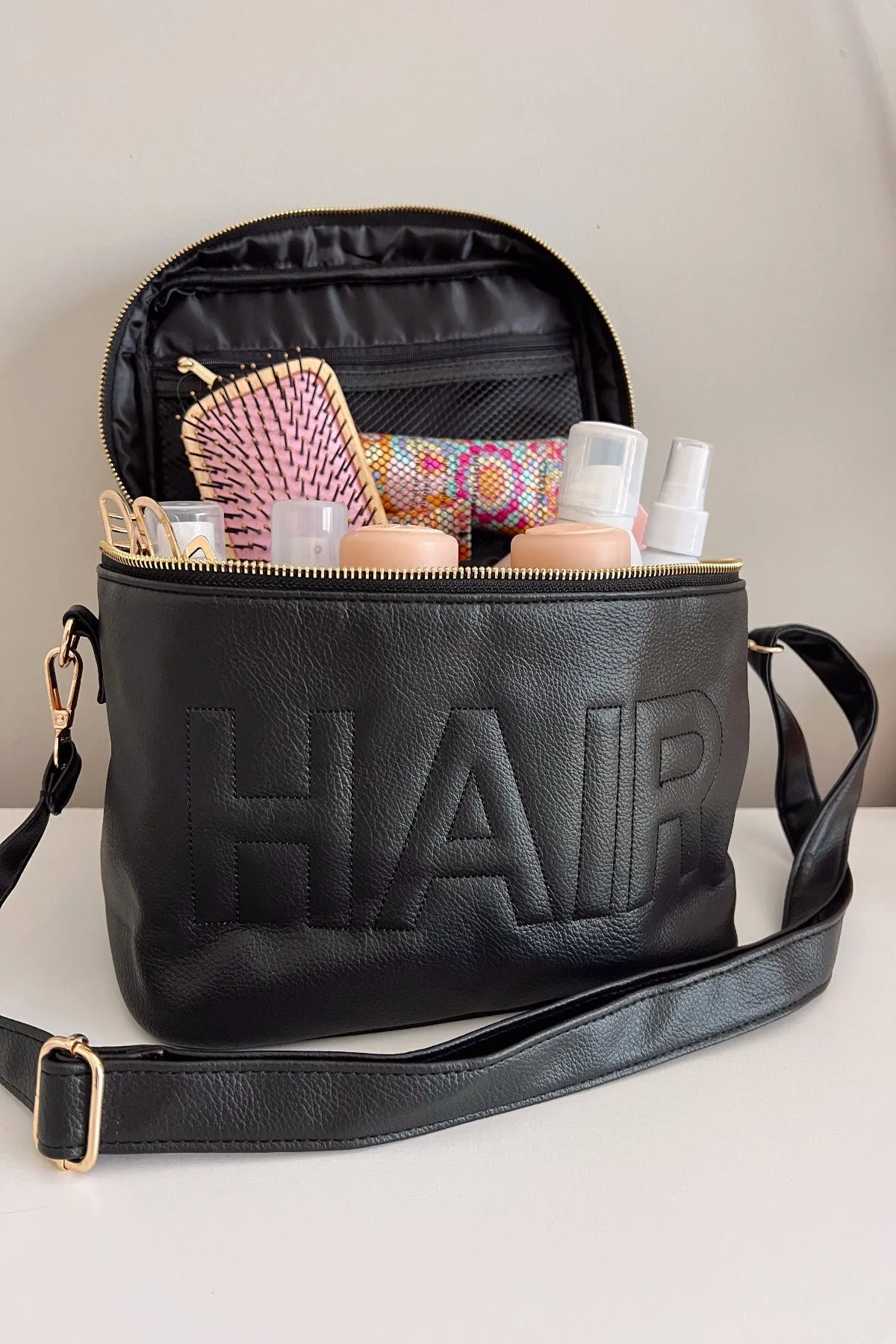 Hair Leather Open Top Black Bag
