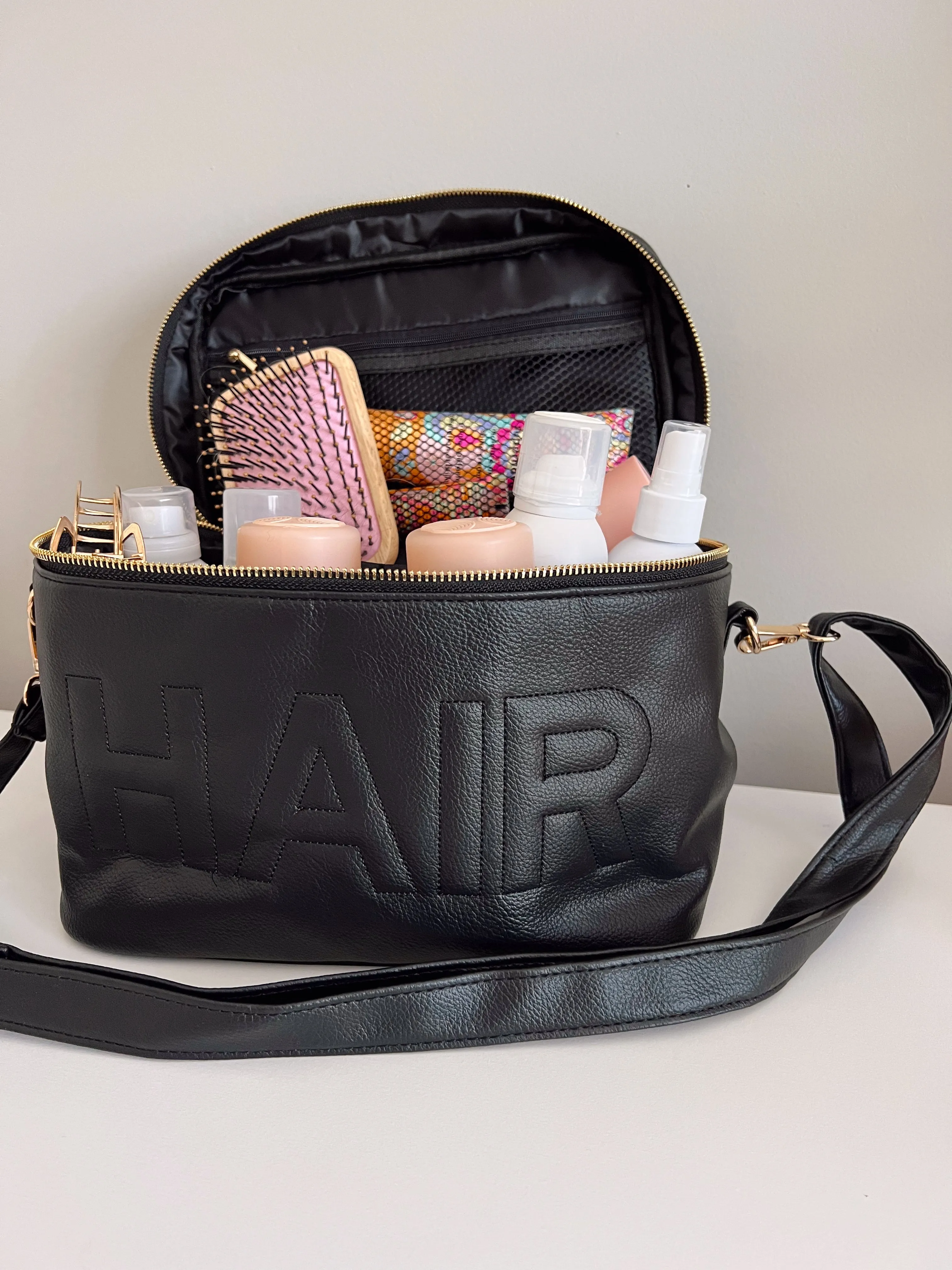 Hair Leather Open Top Black Bag