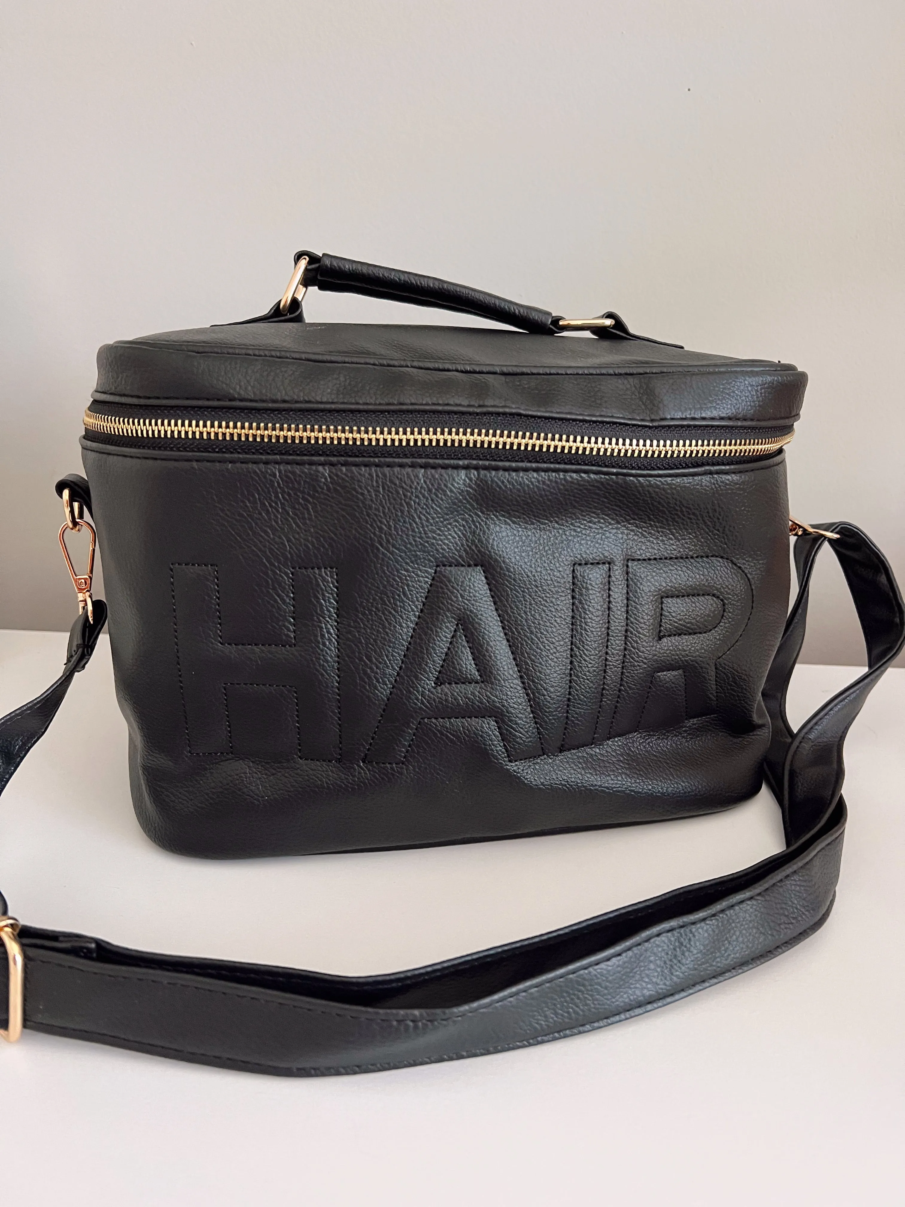 Hair Leather Open Top Black Bag