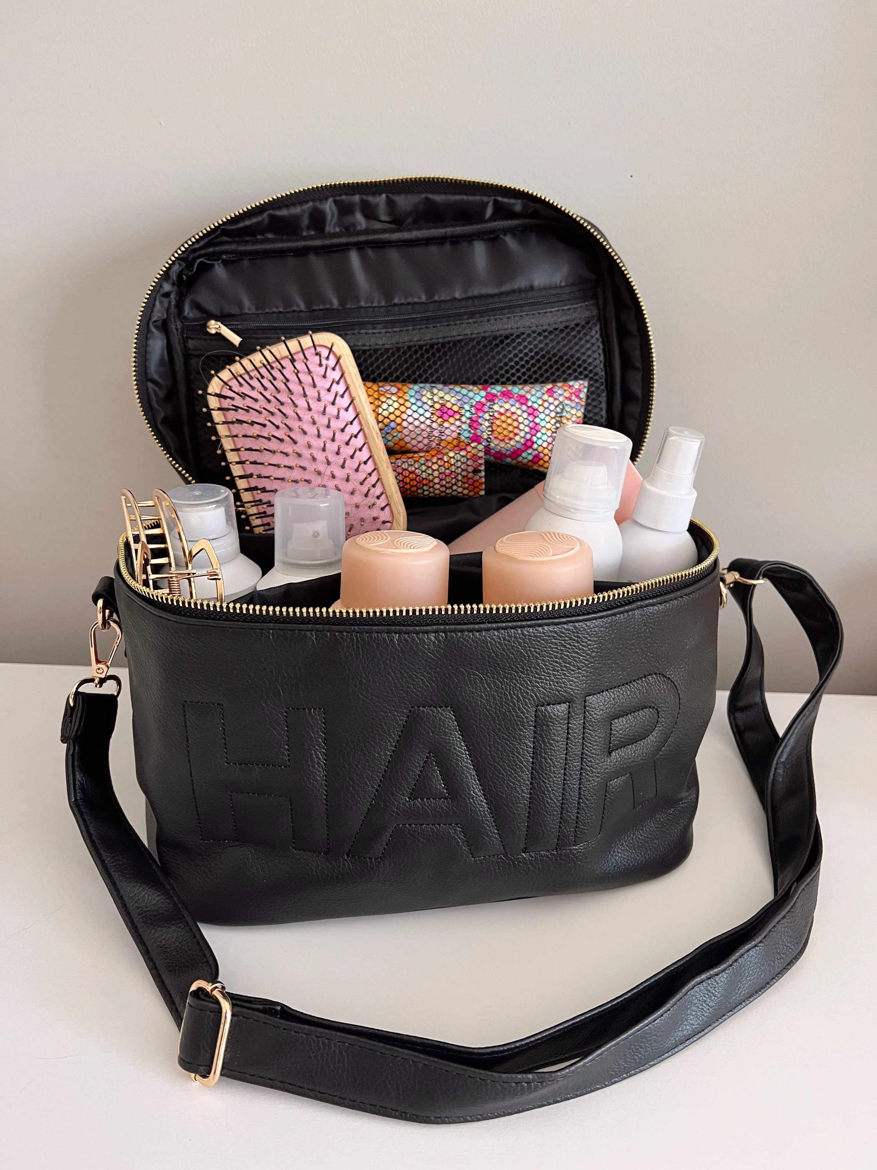 Hair Leather Open Top Black Bag