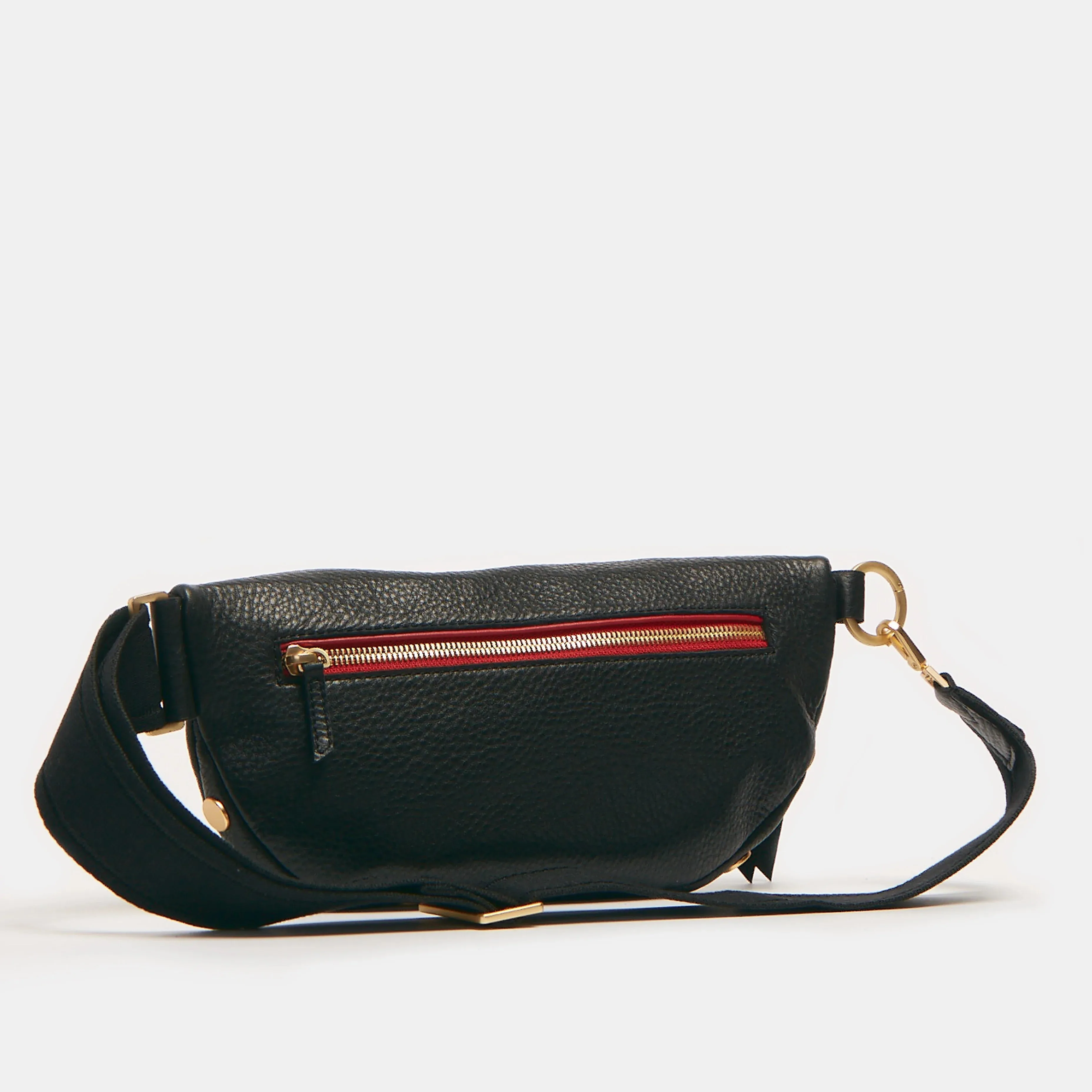 Hammitt Charles Crossbody Black Brushed Gold Red Zip