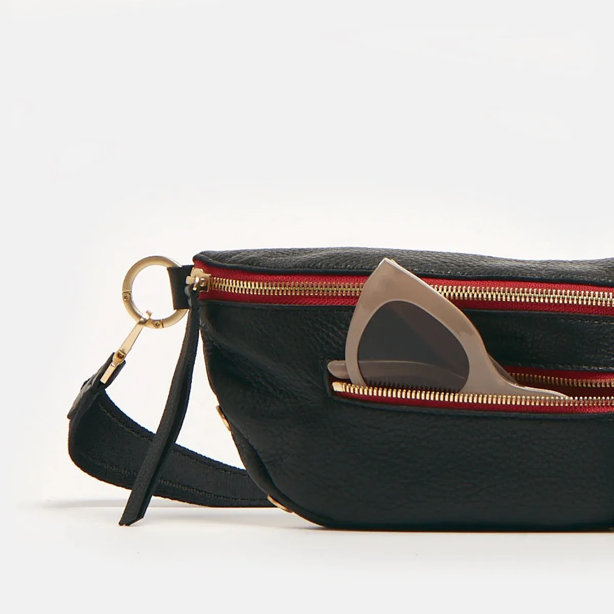 Hammitt Charles Crossbody Black Brushed Gold Red Zip