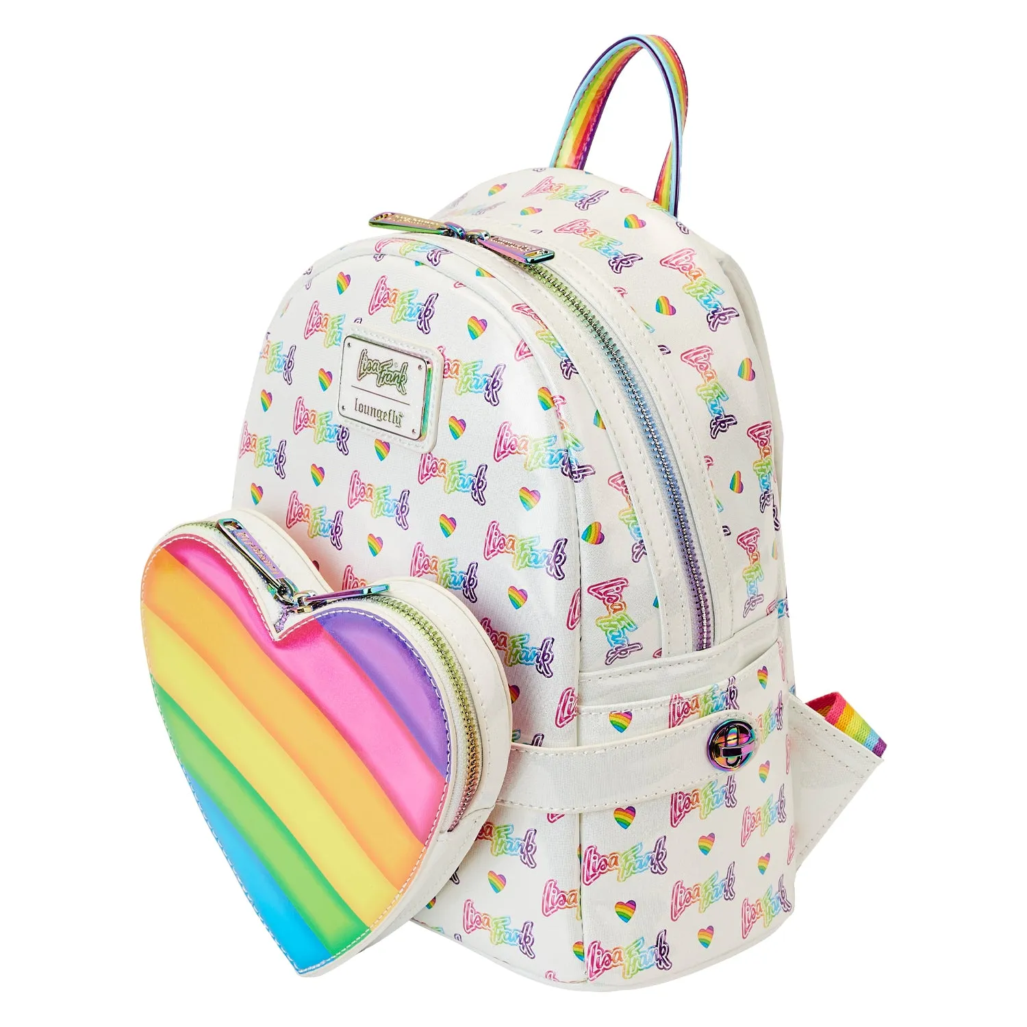 LF Lisa Frank Logo Heart Detachable Rainbow Bag Mini Backpack