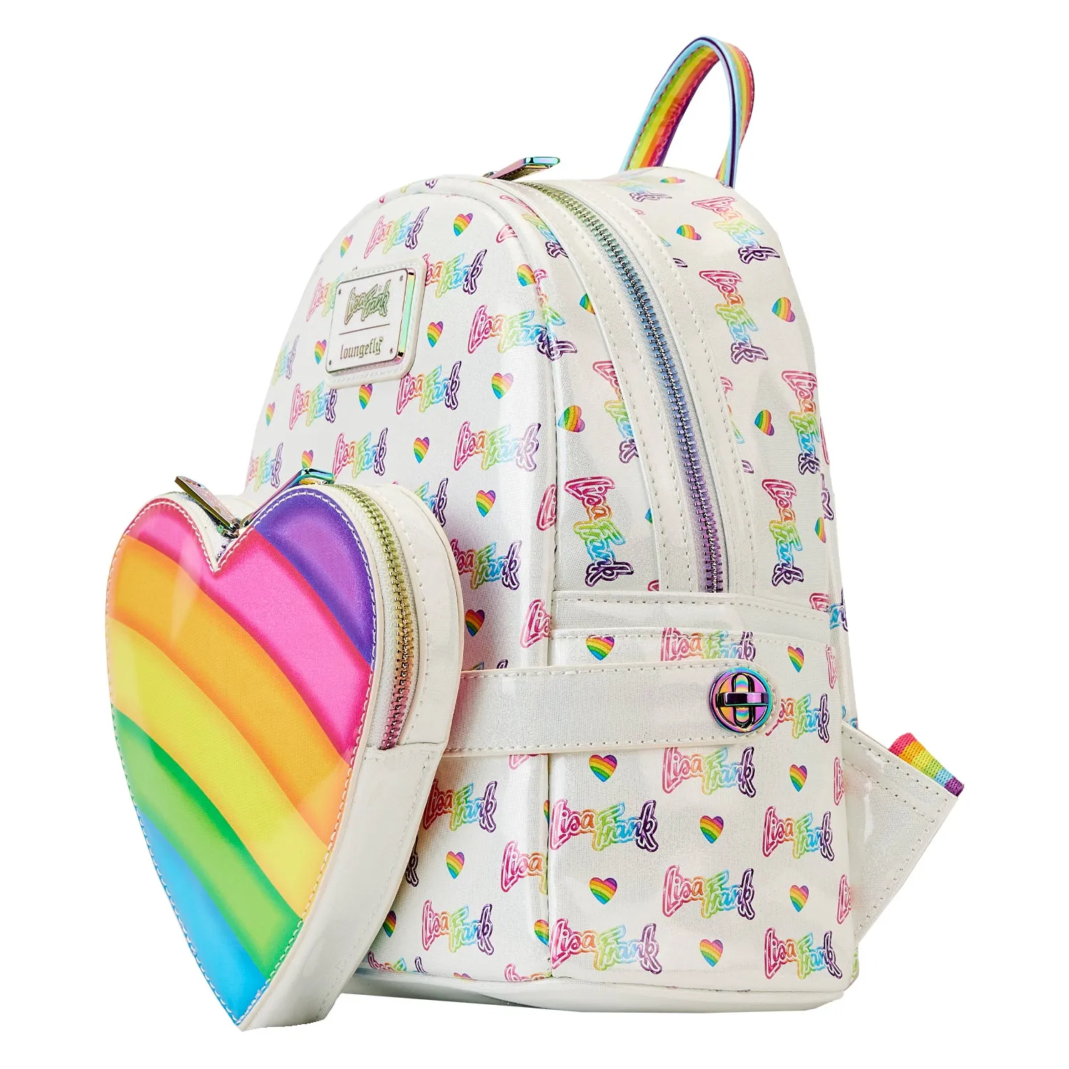 LF Lisa Frank Logo Heart Detachable Rainbow Bag Mini Backpack