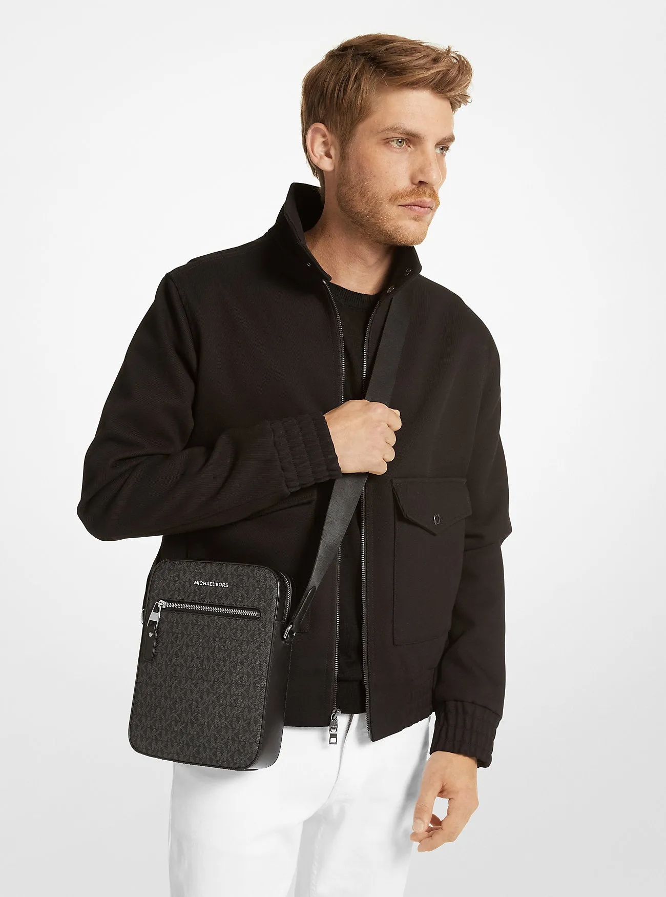 Michael Kors Varick Logo Flight Sling Bag, black